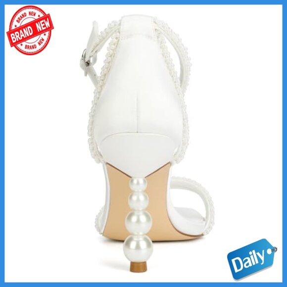 Amazon.com | keflevz Pearl Heels Wedding Sandals with Bow  Pearl Heeled Sandals Open Toe Ankle Strap Wedding Shoes Size 6-10